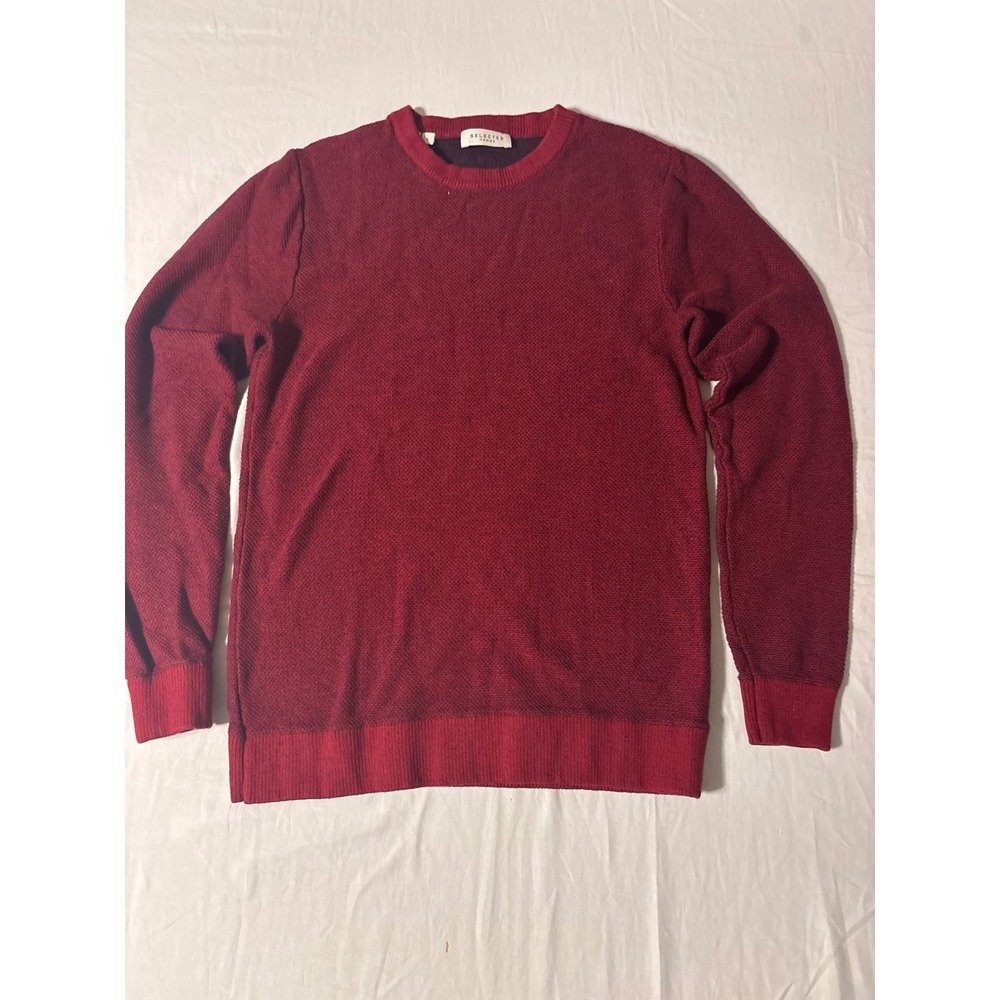 Selected Homme‎ Sweater Mens Small Burgundy Red Excellent Textured Crewneck Knit
